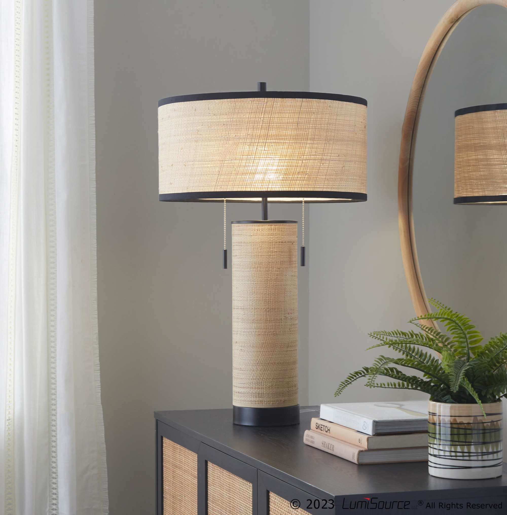 Cylinder Rattan 29" Table Lamp